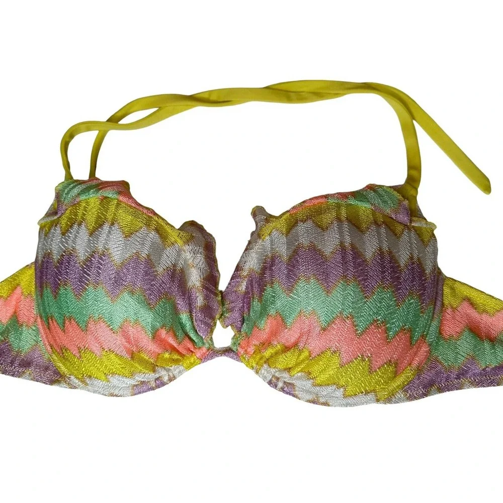 Womens Victorias Secret Zig Zag Chevron Print Knit Push Up‎ Bikini Top Size 36D